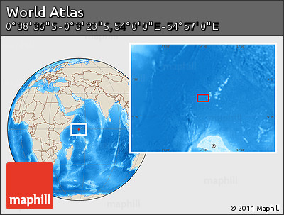 Shaded Relief Location Map of the Area around 0° 21' 0" S, 54° 28' 30" E