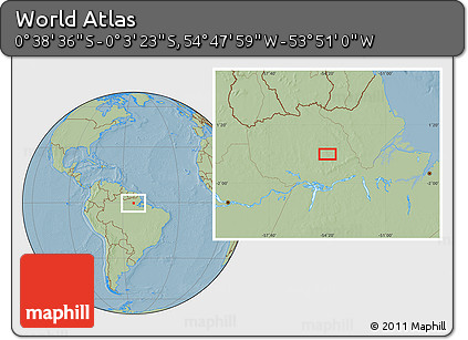 Savanna Style Location Map of the Area around 0° 21' 0" S, 54° 19' 30" W, hill shading