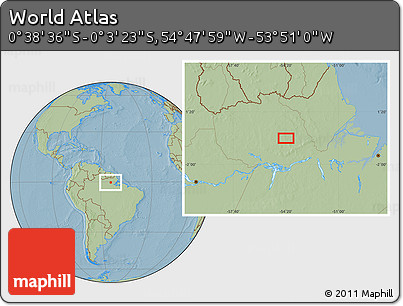 Savanna Style Location Map of the Area around 0° 21' 0" S, 54° 19' 30" W, hill shading