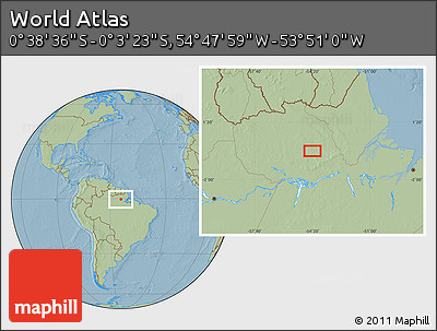 Savanna Style Location Map of the Area around 0° 21' 0" S, 54° 19' 30" W, hill shading