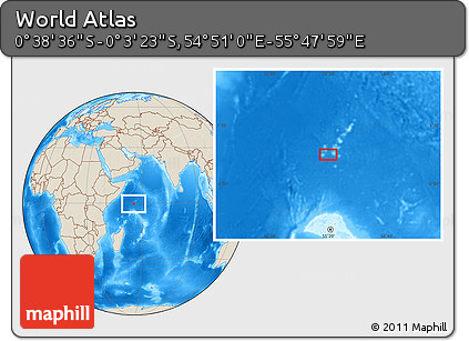 Shaded Relief Location Map of the Area around 0° 21' 0" S, 55° 19' 30" E