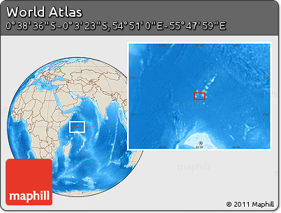 Shaded Relief Location Map of the Area around 0° 21' 0" S, 55° 19' 30" E