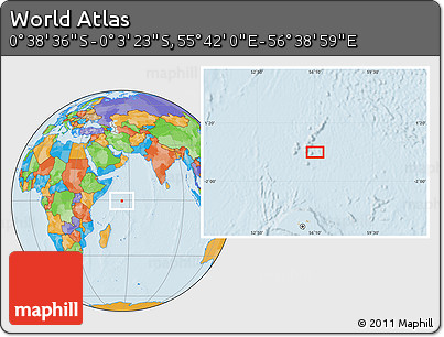 Political Location Map of the Area around 0° 21' 0" S, 56° 10' 29" E