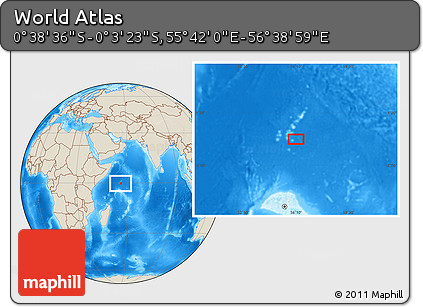 Shaded Relief Location Map of the Area around 0° 21' 0" S, 56° 10' 29" E