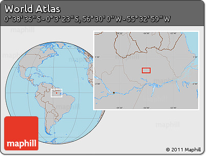 Gray Location Map of the Area around 0° 21' 0" S, 56° 1' 29" W