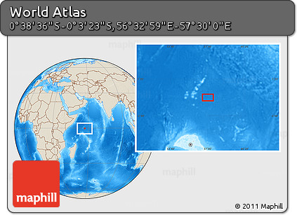 Shaded Relief Location Map of the Area around 0° 21' 0" S, 57° 1' 29" E