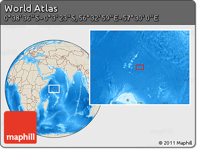 Shaded Relief Location Map of the Area around 0° 21' 0" S, 57° 1' 29" E