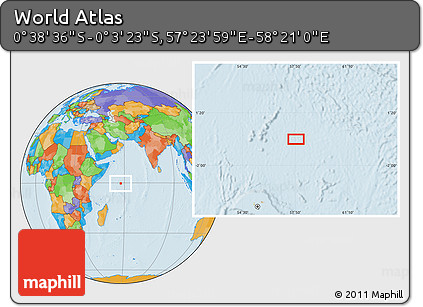 Political Location Map of the Area around 0° 21' 0" S, 57° 52' 30" E