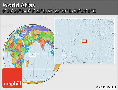 Political Location Map of the Area around 0° 21' 0" S, 57° 52' 30" E