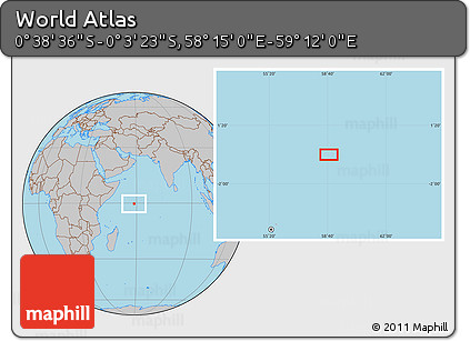 Gray Location Map of the Area around 0° 21' 0" S, 58° 43' 30" E