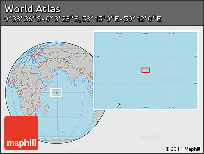 Gray Location Map of the Area around 0° 21' 0" S, 58° 43' 30" E