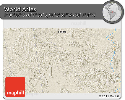 Shaded Relief 3D Map of the Area around 0° 21' 0" S, 58° 34' 30" W