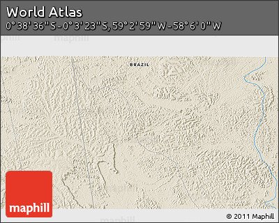 Shaded Relief 3D Map of the Area around 0° 21' 0" S, 58° 34' 30" W