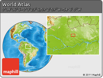 Physical Location Map of the Area around 0° 21' 0" S, 58° 34' 30" W