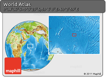 Physical Location Map of the Area around 0° 21' 0" S, 59° 34' 30" E
