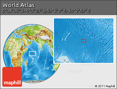 Physical Location Map of the Area around 0° 21' 0" S, 59° 34' 30" E