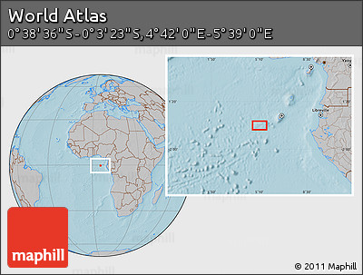 Gray Location Map of the Area around 0° 21' 0" S, 5° 10' 30" E, hill shading