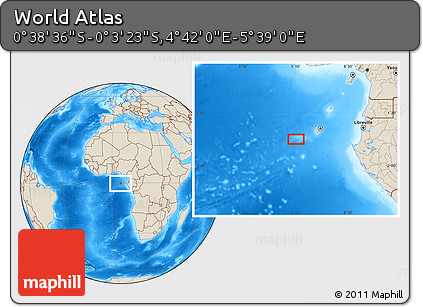 Shaded Relief Location Map of the Area around 0° 21' 0" S, 5° 10' 30" E