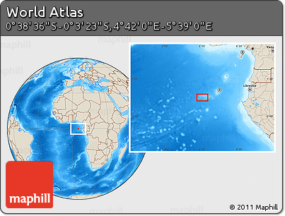 Shaded Relief Location Map of the Area around 0° 21' 0" S, 5° 10' 30" E