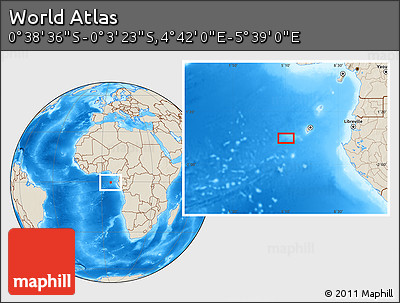 Shaded Relief Location Map of the Area around 0° 21' 0" S, 5° 10' 30" E