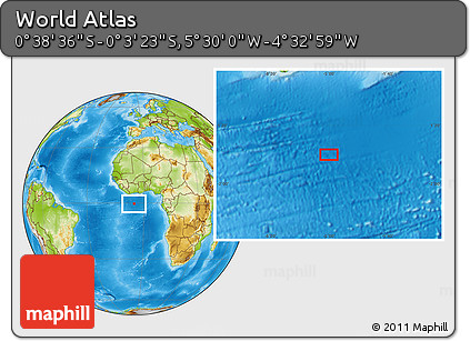 Physical Location Map of the Area around 0° 21' 0" S, 5° 1' 30" W