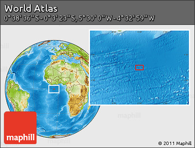 Physical Location Map of the Area around 0° 21' 0" S, 5° 1' 30" W