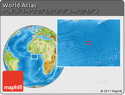Physical Location Map of the Area around 0° 21' 0" S, 5° 1' 30" W