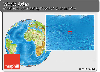 Physical Location Map of the Area around 0° 21' 0" S, 5° 52' 30" W