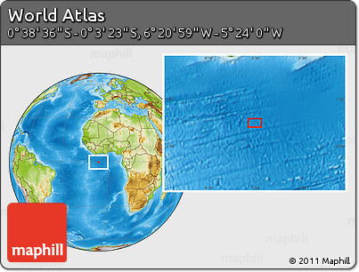 Physical Location Map of the Area around 0° 21' 0" S, 5° 52' 30" W
