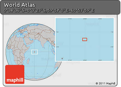 Gray Location Map of the Area around 0° 21' 0" S, 60° 25' 29" E