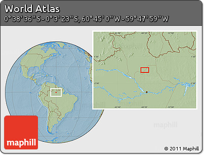 Savanna Style Location Map of the Area around 0° 21' 0" S, 60° 16' 29" W, hill shading