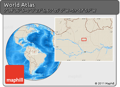 Shaded Relief Location Map of the Area around 0° 21' 0" S, 60° 16' 29" W
