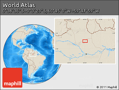 Shaded Relief Location Map of the Area around 0° 21' 0" S, 60° 16' 29" W