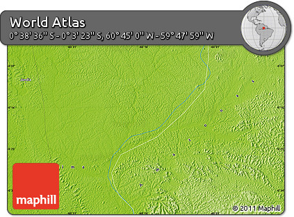 Physical Map of the Area around 0° 21' 0" S, 60° 16' 29" W