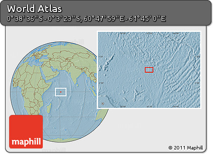 Savanna Style Location Map of the Area around 0° 21' 0" S, 61° 16' 29" E, hill shading