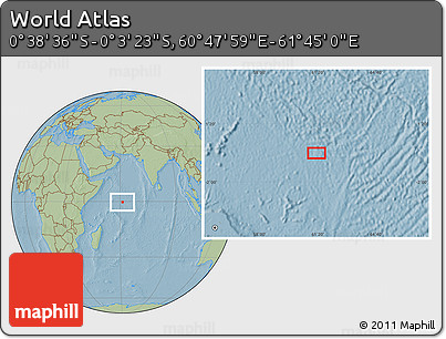 Savanna Style Location Map of the Area around 0° 21' 0" S, 61° 16' 29" E, hill shading