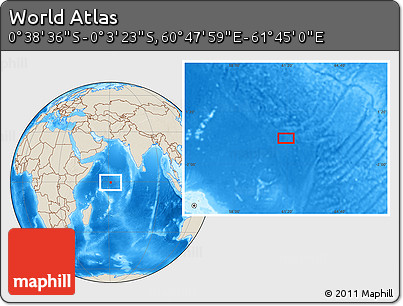Shaded Relief Location Map of the Area around 0° 21' 0" S, 61° 16' 29" E