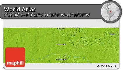 Physical Panoramic Map of the Area around 0° 21' 0" S, 61° 7' 30" W