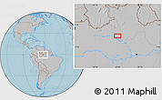 Gray Location Map of the area around 0° 21' 0" S, 62° 49' 30" W, hill shading