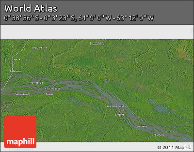Satellite 3D Map of the Area around 0° 21' 0" S, 63° 40' 30" W