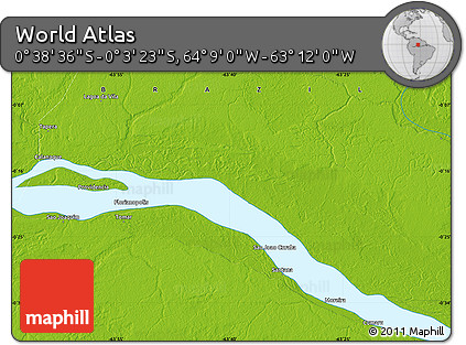 Physical Map of the Area around 0° 21' 0" S, 63° 40' 30" W