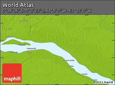 Physical Map of the Area around 0° 21' 0" S, 63° 40' 30" W