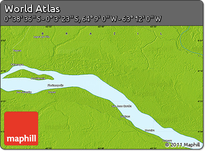 Physical Map of the Area around 0° 21' 0" S, 63° 40' 30" W