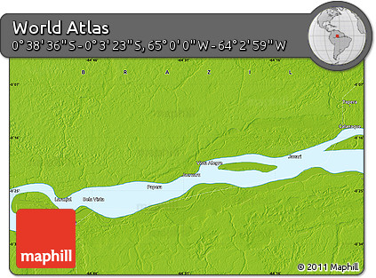 Physical Map of the Area around 0° 21' 0" S, 64° 31' 30" W