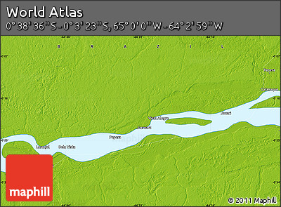 Physical Map of the Area around 0° 21' 0" S, 64° 31' 30" W