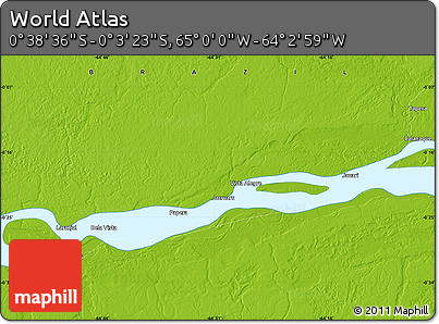 Physical Map of the Area around 0° 21' 0" S, 64° 31' 30" W