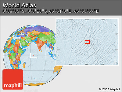 Political Location Map of the Area around 0° 21' 0" S, 66° 22' 30" E