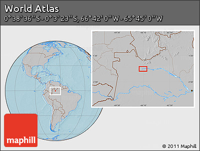 Gray Location Map of the Area around 0° 21' 0" S, 66° 13' 29" W, hill shading