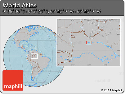 Gray Location Map of the Area around 0° 21' 0" S, 66° 13' 29" W, hill shading