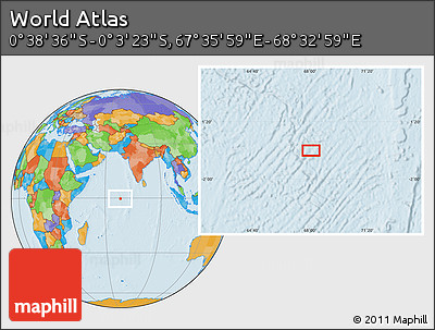 Political Location Map of the Area around 0° 21' 0" S, 68° 4' 29" E